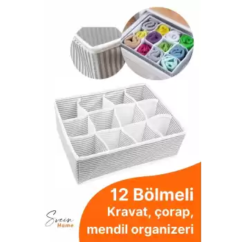 12 Bölmeli Çekmece İçi Düzenleyici Çok Amaçlı Pratik Takı Çorap Kravat Eşarp Gardrop Organizer Kutu