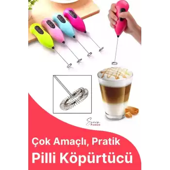 Kahve Süt Köpürtücü Cappuccino Yumurta Sos Krema Çırpıcı Çelik Uçlu Pratik Pilli Mini Karıştırıcı