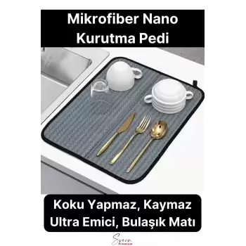 Tezgah Üstü Mikrofiber Bulaşık Matı Koku Yapmaz Kaymaz Ultra Emici Nano Kurutma Pedi Örtüsü 45x35 cm