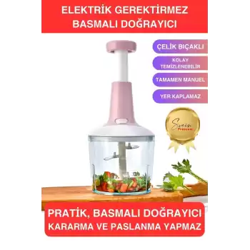 Paslanmaz Çelik Bıçaklı El Robotu Pratik Taşınabilir Basmalı El Blender Soğan Sebze Meyve Doğrayıcı