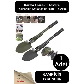 Profesyonel Çelik Katlanır Taşınabilir Pratik Fonksiyonel Kamp Kazma Kürek ve Kesme Aleti Seti