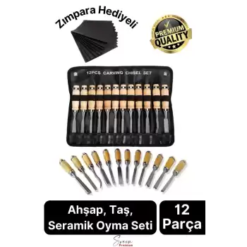 12 Parça Ahşap Oyma Iskarpela Set Profesyonel Taş Seramik Tahta Hobi Gravür Keskin Bıçak Takımı