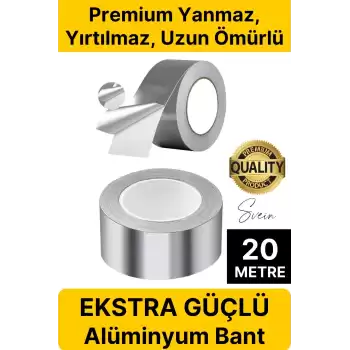 Alüminyum Yanmaz Folyo Bant Tamir Soba Boru Bandı Suya Sıcağa Dayanıklı Yama Düz Gri 45 Mm X 20 M