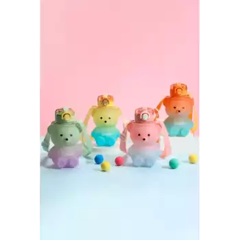 Pipetli Kapaklı Sevimli Ayıcık Suluk Matara Smile Sızdırmaz Dayanıklı Bpa İçermez Okul Çocuk Matara