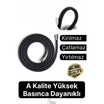 Siyah Dayanıklı Esnek Kırılmaz Çatlamaz Patlamaz Sızdırmaz Pvc Banyo Duş Musluk Hortumu 1,5 Metre
