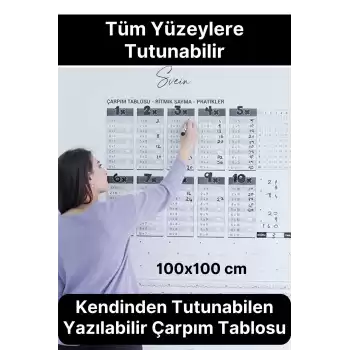 Kendinden Yapışkanlı Tutunabilen Çarpım Tablosu Ezberleme Manyetik Duvar Stickerı 105 x 100 cm
