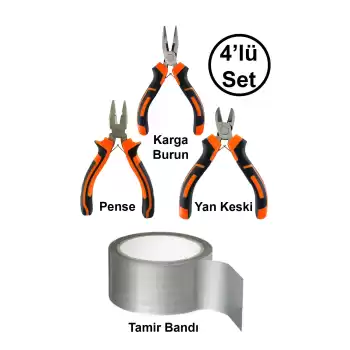 Mini Takı Bijuteri Hobi Kesme Karga Burun Yan Keski Pense Çok Amaçlı Sızdırmaz Gri Tamir Bandı Seti