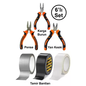 Mini Takı Bijuteri Hobi Karga Burun Yan Keski Pense Çok Amaçlı Siyah Beyaz Gri Tamir Bandı Seti