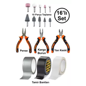 Mini Hobi Karga Burun Yan Keski Pense 10lu Taşlama Uç Çok Amaçlı Siyah Beyaz Gri Tamir Bandı Seti