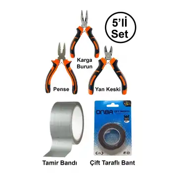 Mini Takı Hobi Karga Burun Yan Keski Pense Çift Taraflı Bant Çok Amaçlı Gri Tamir Bandı Seti