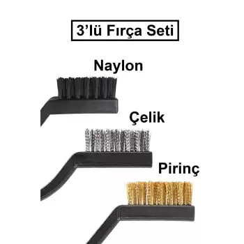 3lü Çelik Pirinç Naylon Fırça Seti Mini Detay Temizleme Paslanmaz Plastik Saplı Cüruf Pas Toz