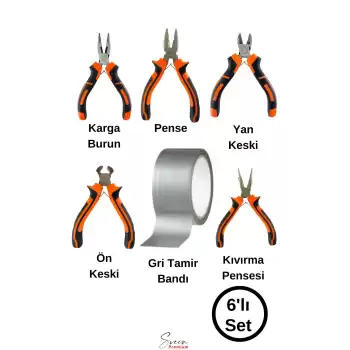 Mini Takı Hobi Karga Burun Yan Keski Pense Ön Keski Kıvırma Pensesi Çok Amaçlı Gri Tamir Bandı Seti