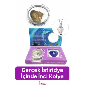 Özel Üretim Kutulu İstiridye İçinde Sevgiliye Anneye Gerçek İnci Kolye Hediye Kadın Aksesuar Seti