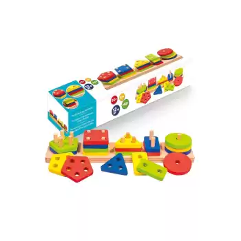 Eğitici Ahşap Geometrik Şekiller Geçirmeli Bultak Yerleştirme Oyunu 5li Puzzle Zeka Geliştirme