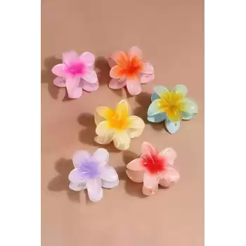 6lı Lotus Çiçeği Mandal Toka Parlak Akrilik Çok Renkli Mika Şık Yeni Sezon Kadın Saç Tokası Seti