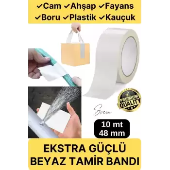 Premium Çok Amaçlı Su Geçirmez Sızdırmaz Dayanıklı Izole Beyaz Tamir Bandı 48 Mm 10 Mt 1 Adet
