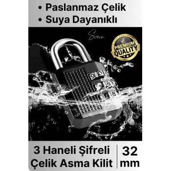 32 mm 3 Basamaklı Haneli Şifreli Premium Paslanmaz Çelik Küçük Ekstra Güçlü Şifreli Asma Kilit