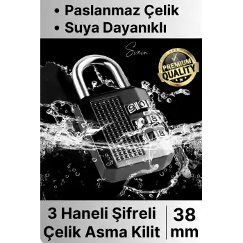 38 mm 3 Basamaklı Haneli Şifreli Premium Paslanmaz Çelik Küçük Ekstra Güçlü Şifreli Asma Kilit