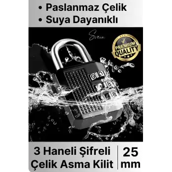 25 mm 3 Basamaklı Haneli Şifreli Premium Paslanmaz Çelik Küçük Ekstra Güçlü Şifreli Asma Kilit