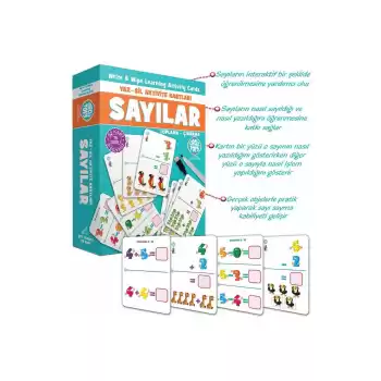 Sayılar Yaz Sil Aktivite Kartları Çift Taraflı 32li Eğitici Öğretici Okul Öncesi Zeka Kalemli Kutu