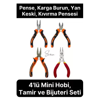 Premium Mini 4lü Karga Burun Yan Keski Kıvırma Pense Seti Hobi Bijuteri Takı Yapım El Aleti Çelik