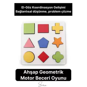 Eğitici Öğretici Ahşap Renkli Geometrik Şekil Yerleştirme Birleştirme Oyuncağı 9lu Okul Öncesi