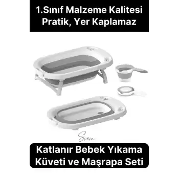 Premium Pratik Katlanır Yer Kaplamaz Ayaklı Bebek Yıkama Banyo Küvet Duş Kova Maşrapa Koçero Seti