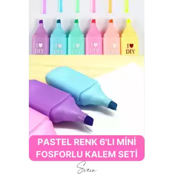 6lı Mini Pastel Renkli Düz Fosforlu İşaretleme Kalemi Öğrenci Sevimli Kılıflı Okul Çocuk Boya Seti