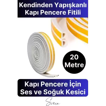 Kapı Pencere Fitili Soğuk İzolasyon Bandı Kendinden Yapışkanlı Güçlü Kauçuk Yalıtım Bant 2x10=20 Mt