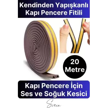 Kapı Pencere Fitili Soğuk İzolasyon Bandı Kendinden Yapışkanlı Güçlü Kauçuk Yalıtım Bant 2x10=20 Mt