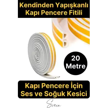 Pvc Doğrama Pencere Fitili İzolasyon Bandı Kendinden Yapışkanlı Beyaz Kauçuk Yalıtım Bant 2x10=20 Mt