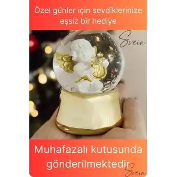 Premium Sevgiliye Anneye Arkadaşa Özel Mini Cam Kar Küresi Yılbaşı Hediyesi Beyaz Melek Temalı
