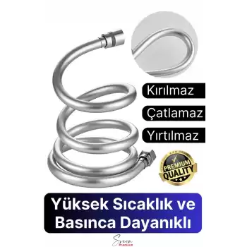360 Derece Yüksek Kalite Esnek Kırılmaz Çatlamaz Paslanmaz Sızdırmaz Banyo Duş Musluk Hortum 1,5 mt