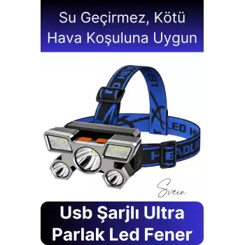Usb Şarjlı Ultra Parlak Led Kafa Lambası Güçlü Aydınlatma 4 Mod Su Geçirmez Kamp Tamir İşleri İçin