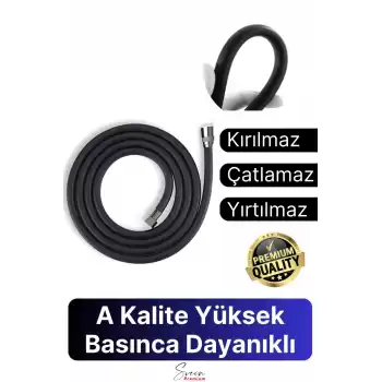 Siyah Dayanıklı Esnek Kırılmaz Çatlamaz Patlamaz Sızdırmaz Pvc Banyo Duş Musluk Hortumu 1,5 Metre