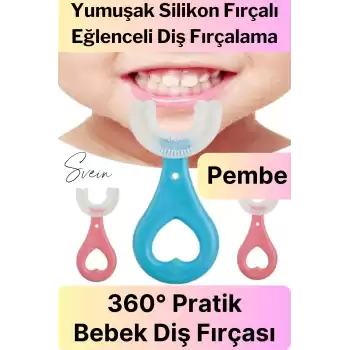 U Şeklinde Pratik Bebek Çocuk Diş Fırçası 360 Derece Temizlik Kolay Kullanım Yumuşak Silikon Fırça