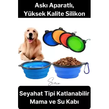 Taşınabilir Katlanabilir Seyahat Tipi Çok Amaçlı Kedi Köpek Mama Su Kabı Silikon Evcil Hayvan