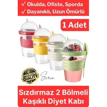 Pratik Sızdırmaz Kapaklı Bölmeli Kaşıklı Taşınabilir Yiyecek Mama Ara Öğün Yoğurt Diyet Saklama Kabı