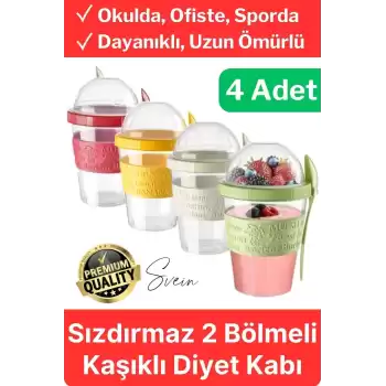 Pratik Sızdırmaz Kapaklı Bölmeli Kaşıklı Taşınabilir Yiyecek Mama Ara Öğün Yoğurt Diyet Saklama Kabı