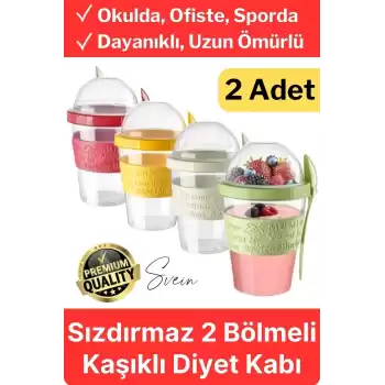 Pratik Sızdırmaz Kapaklı Bölmeli Kaşıklı Taşınabilir Yiyecek Mama Ara Öğün Yoğurt Diyet Saklama Kabı