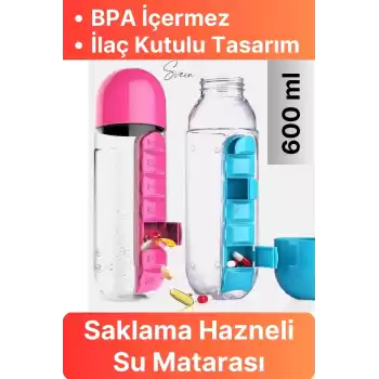 Pratik İlaç Kutusu Su Matara Sızdırmaz Akıtmaz Şişe Spor Suluk Hazneli Fonksiyonel Kolay Taşınabilir