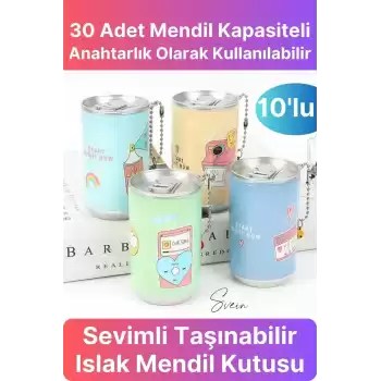 10lu Fenomen Sevimli Teneke Kutu Görünümlü Islak Mendil Saklama Kutusu Kabı Anahtarlık Çanta Süsü