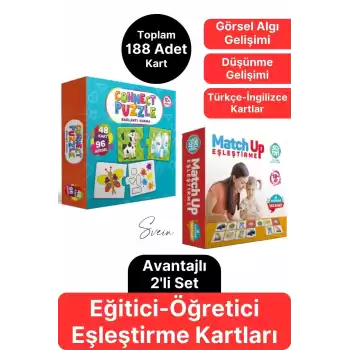 2li Süper Avantajlı Eğitici Öğretici Eşleştirme Oyunu Puzzle Yapboz Kutulu Görsel Algı Motor Beceri