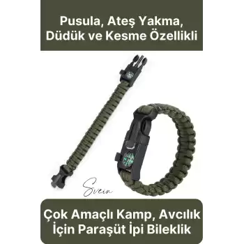 Premium Dayanıklı Pusulalı Yürüyüş Kamp Doğa Spor Hayatta Kalma Bilekliği Paracord Örgü Acil Durum