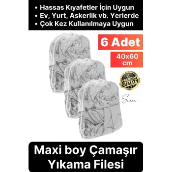 6 Adet Çamaşır Yıkama Filesi Maxi Kirli Elbise Giysi Kıyafet Torbası Okul Üniversite Yurt Asker
