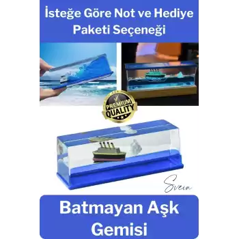 Mavi Su Akvaryum Dikdörtgen Sevgiliye Özel Batmayan Dekoratif Notlu Aşk Titanik Gemisi