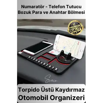 Araç İçi Torpido Kaydırmaz Telefon Tutucu Numaratör Organizer Ped 360 Derece Dönebilen Kaymaz