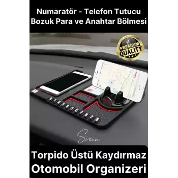 Araç İçi Torpido Kaydırmaz Telefon Tutucu Numaratör Organizer Oto 360 Derece Dönebilen Kaymaz
