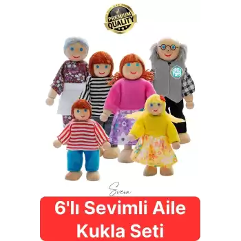 Özel Üretim Ahşap 6lı Sevimli Aile Kukla Seti Motor Gelişim Hayalgücü Kutulu Eğlenceli Oyuncak