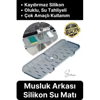 Mutfak Banyo Lavabo Silikon Musluk Arkası Mat Su Tutucu Koruyucu Tezgah Üstü Bulaşık Kurutma Pedi